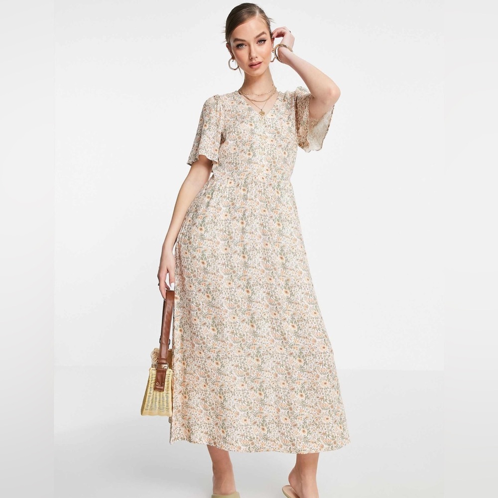& Other Stories disty floral print button midi dress in multi